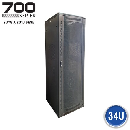 Quest Mfg Floor Enclosure Server Cabinet, Vented Mesh Door, 34U, 5' x 23"W x 23"D, Black FE7019-34-02